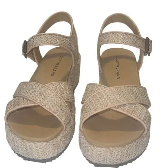 Lucky Brand Wagoo Woven Straw/Raffia Platform Buckle Sandals Size 7 - Picture 3 of 12